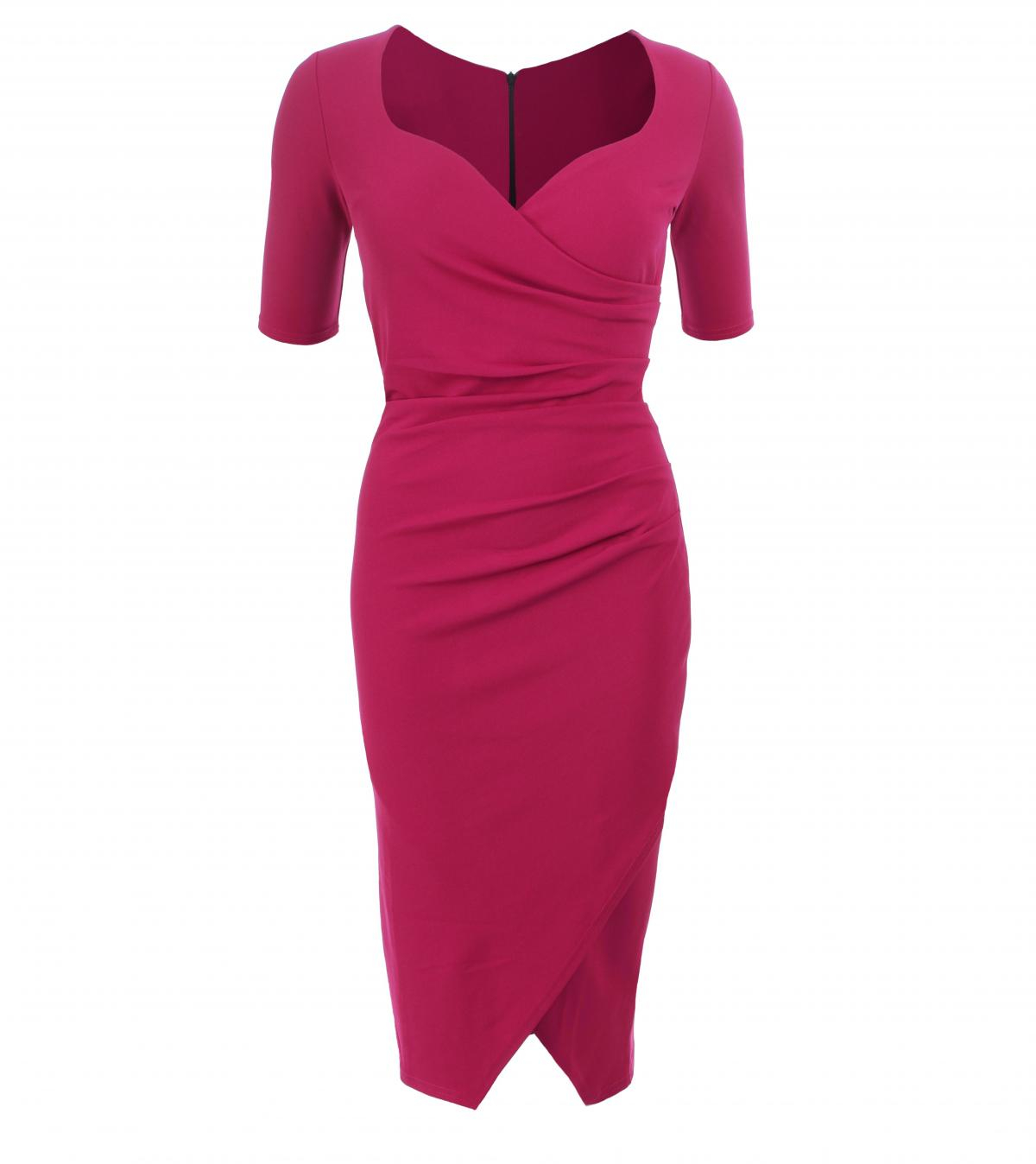 Dark Pink Sweetheart Neckline Midi Dress