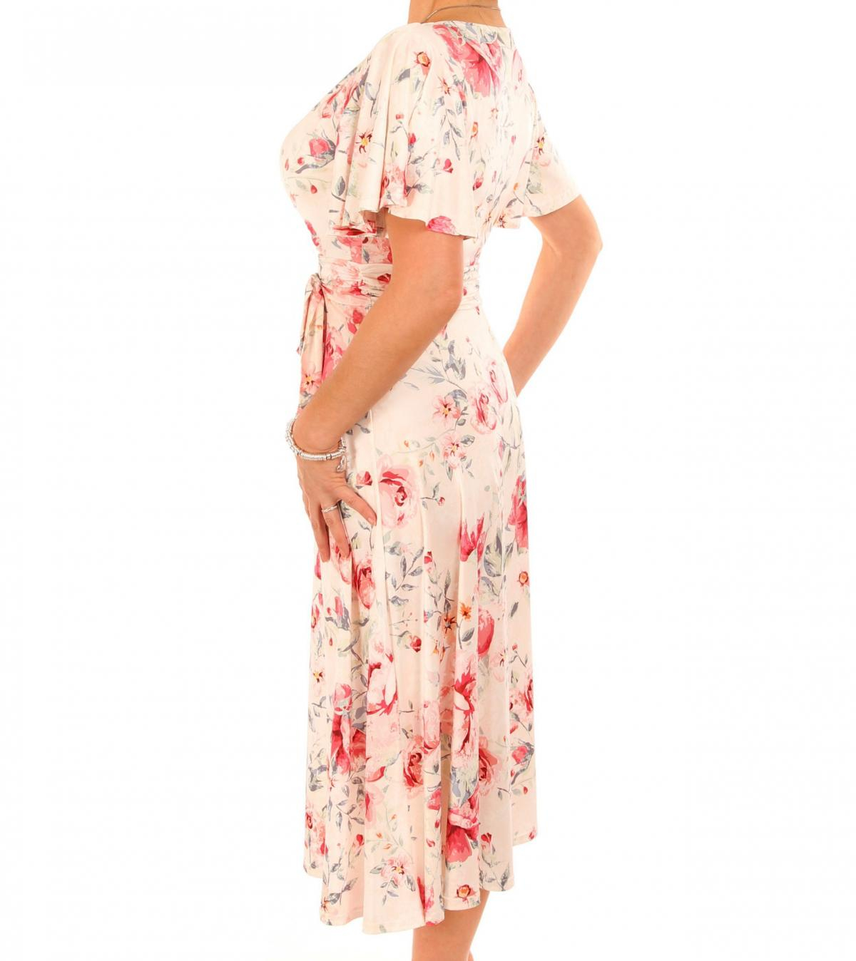 Pink and Cream Floral Print Fit and Flare Dress