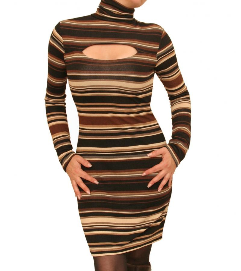 Brown and Black Fine Knit Jumper Dress