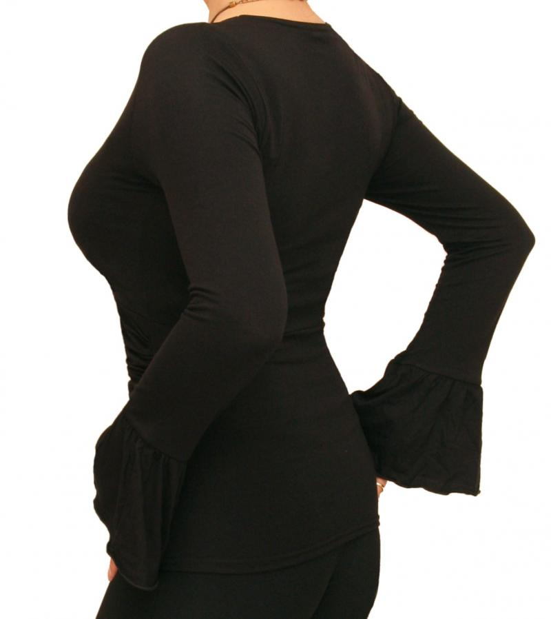 Black V Neck Bell Sleeve Top