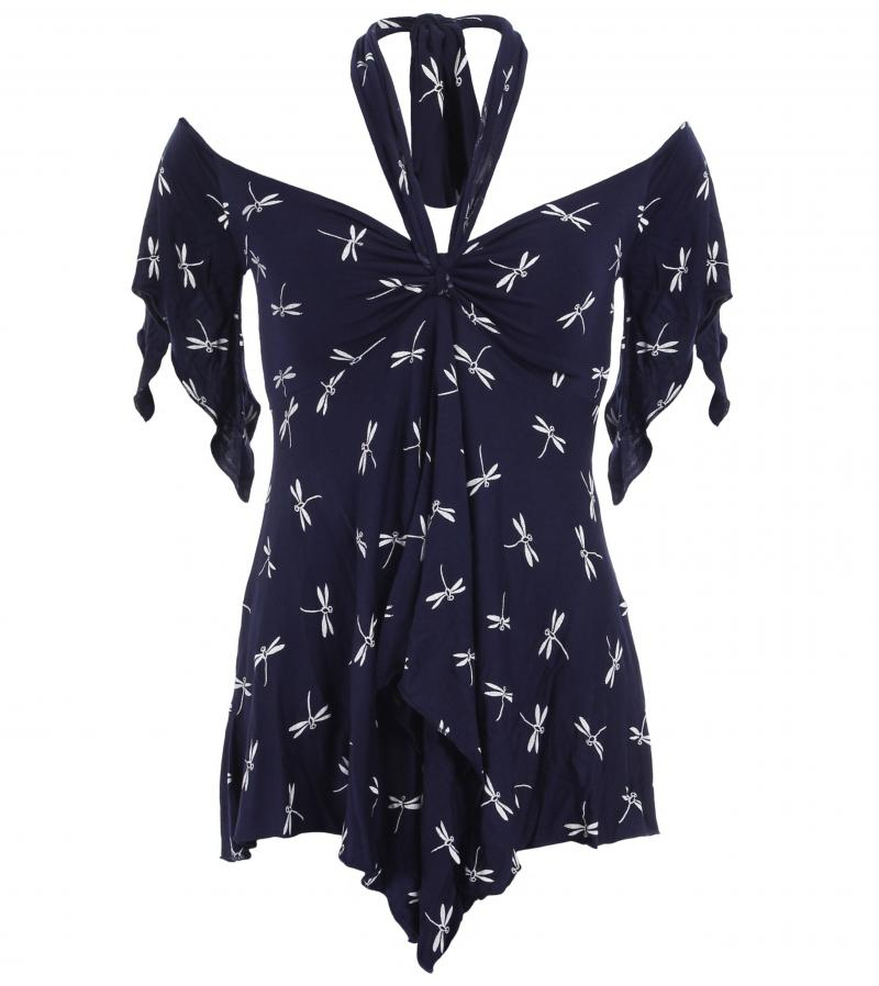 Navy Blue Dragonfly Print Top