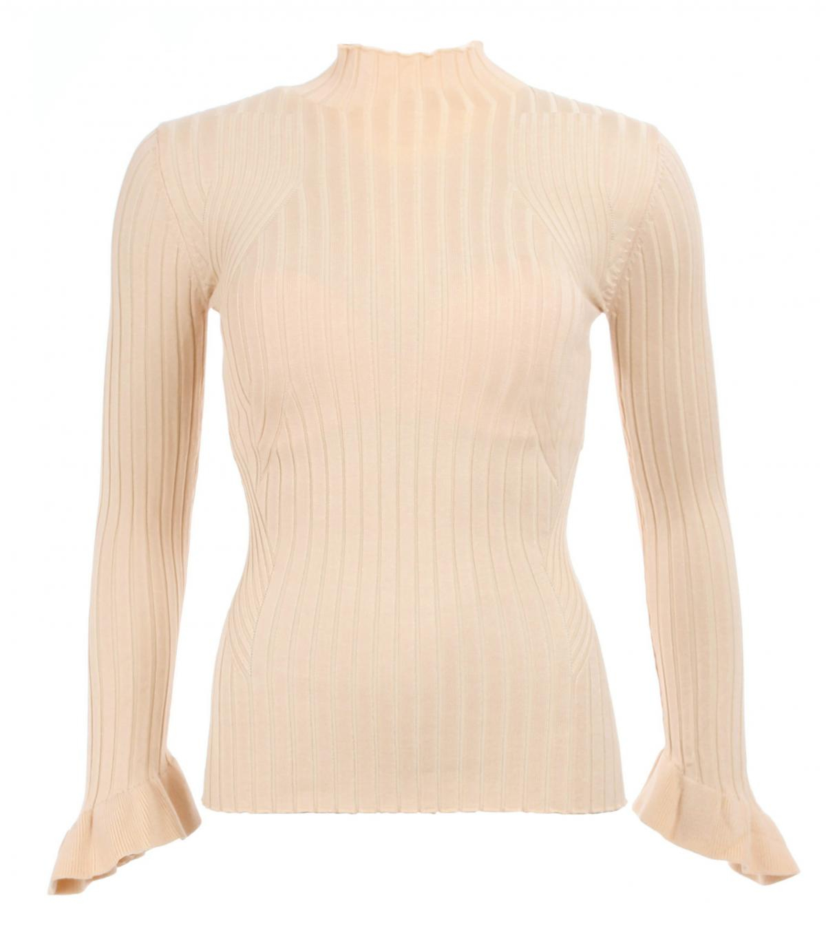Beige Ribbed Bell Sleeve Jumper