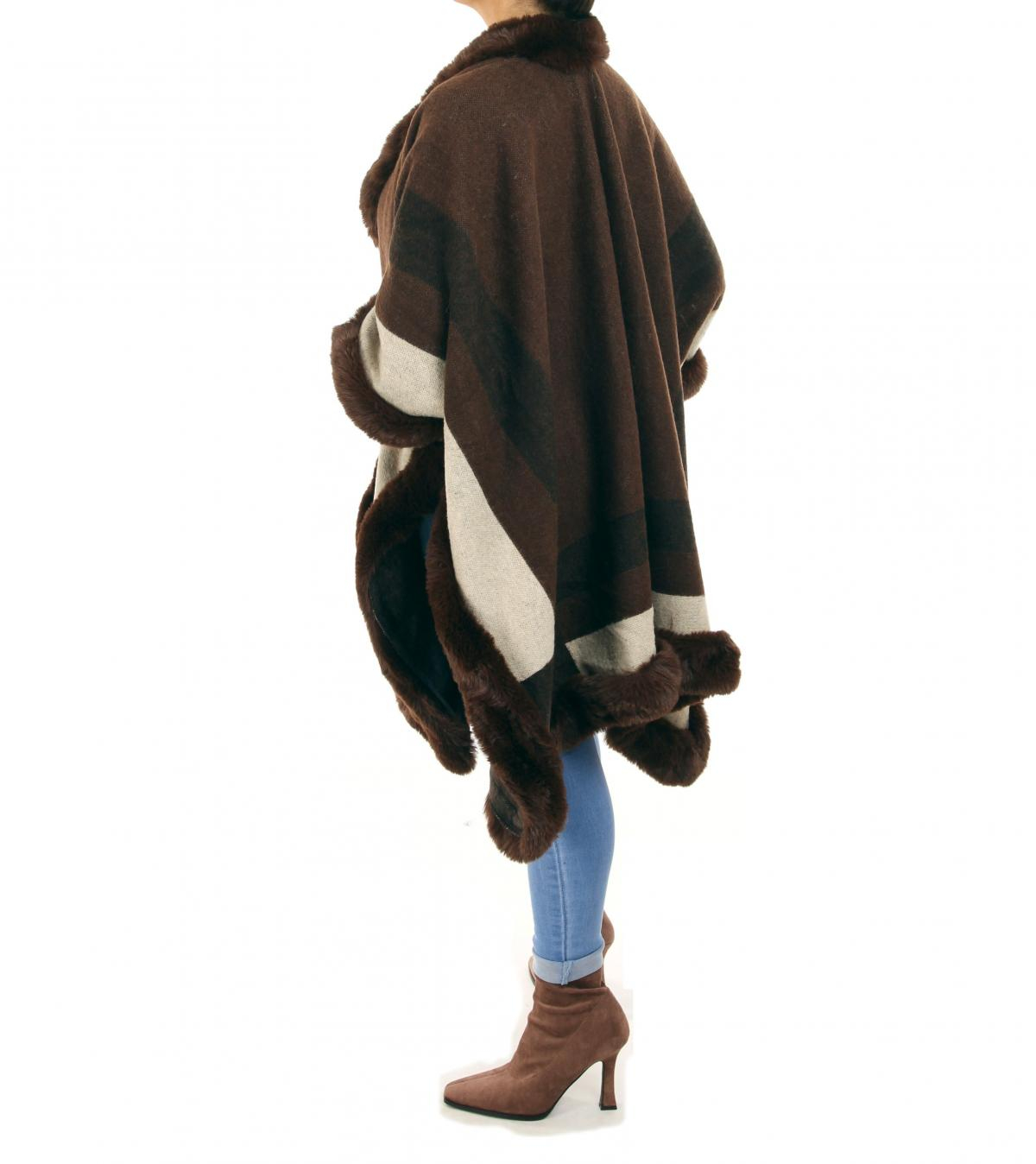 Chocolate Brown Faux Fur Trim Cape