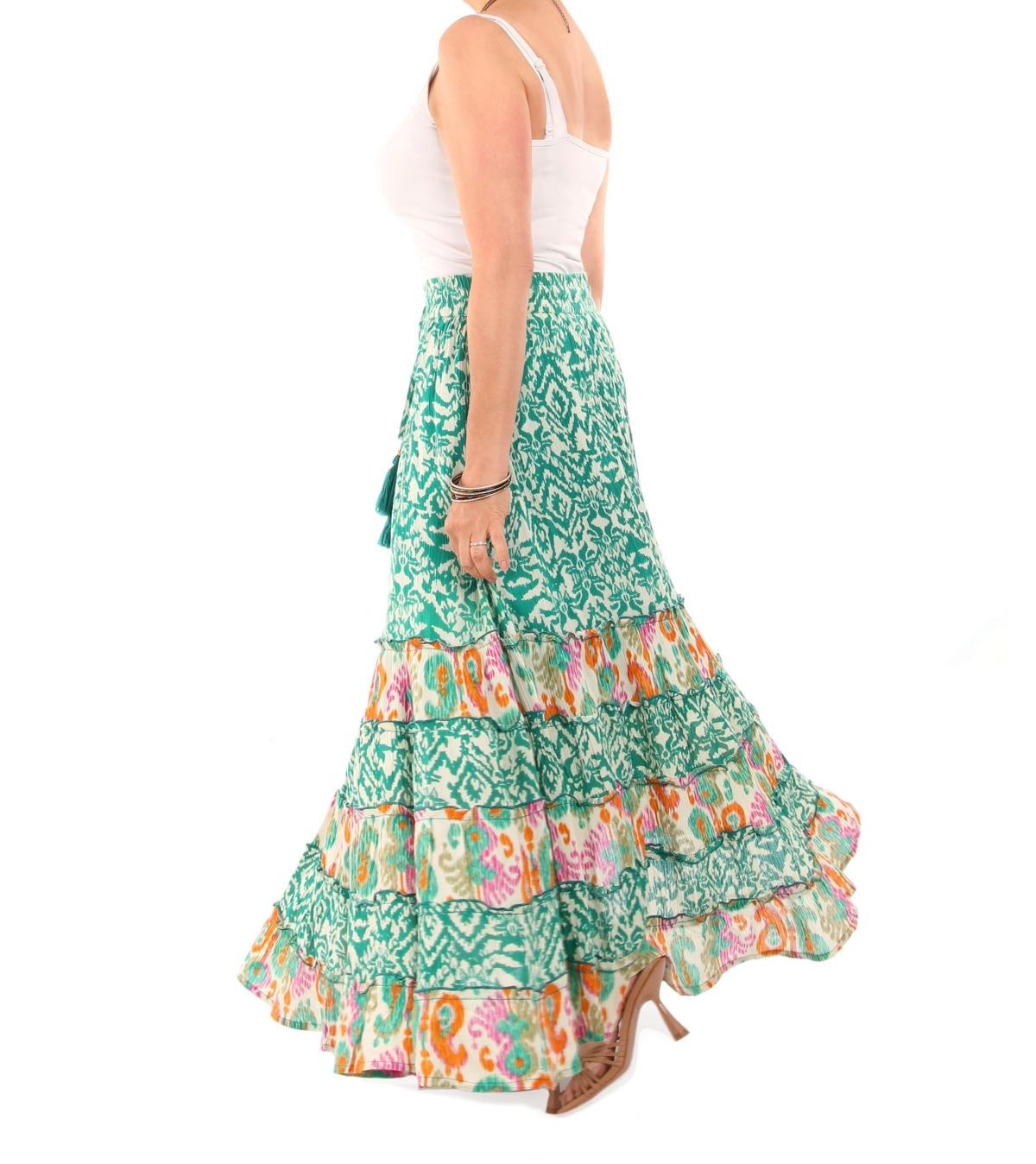 Green and Ivory Paisley Tiered Maxi Skirt