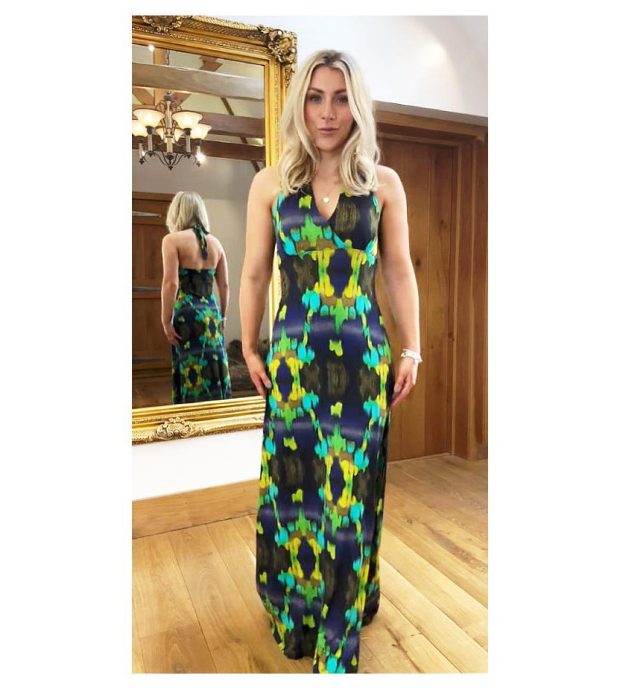 Blue and Turquoise Halter Maxi Dress