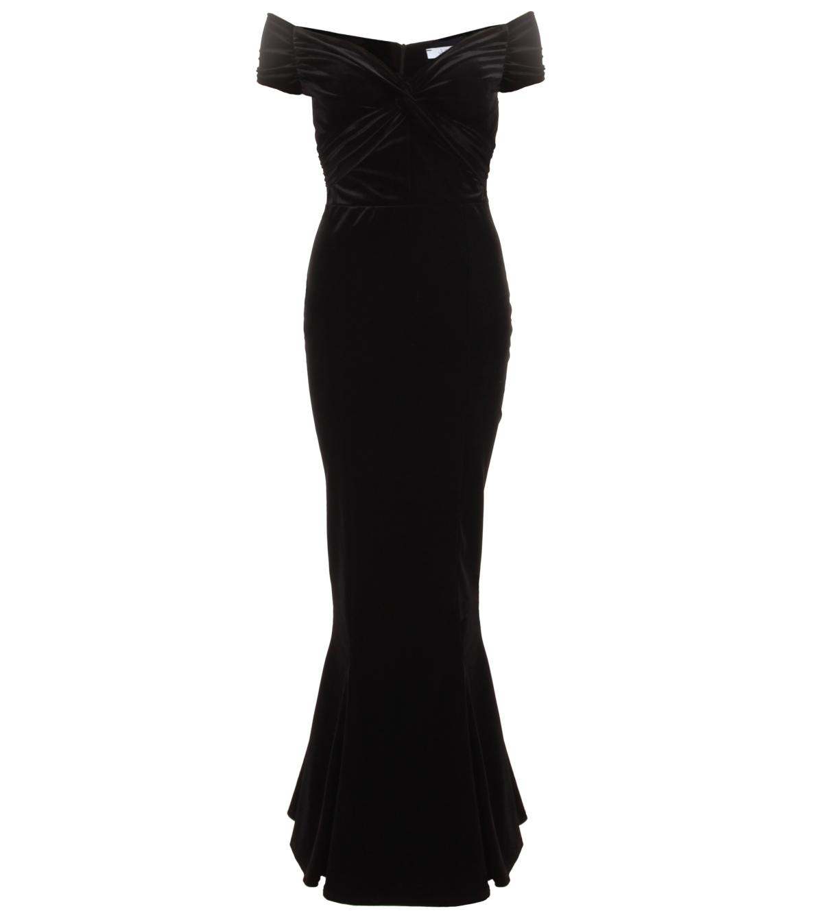 Black Velour Bardot Maxi Dress