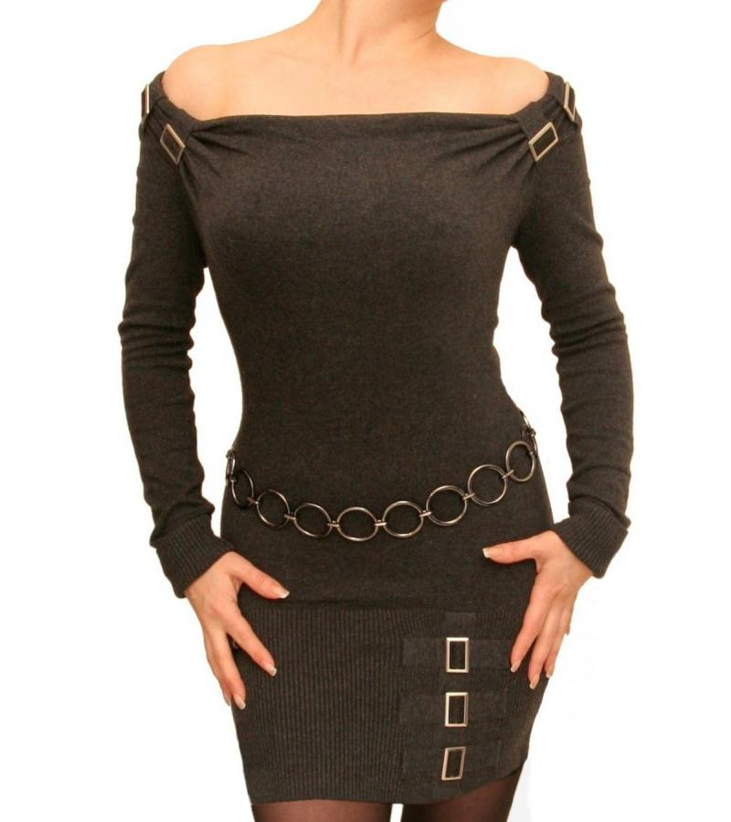 Grey off the Shoulder Buckle Jumper