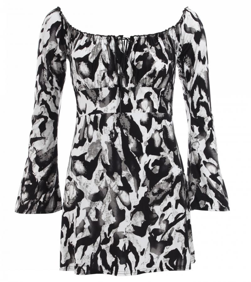 Black and White off the Shoulder Bell Sleeve Top