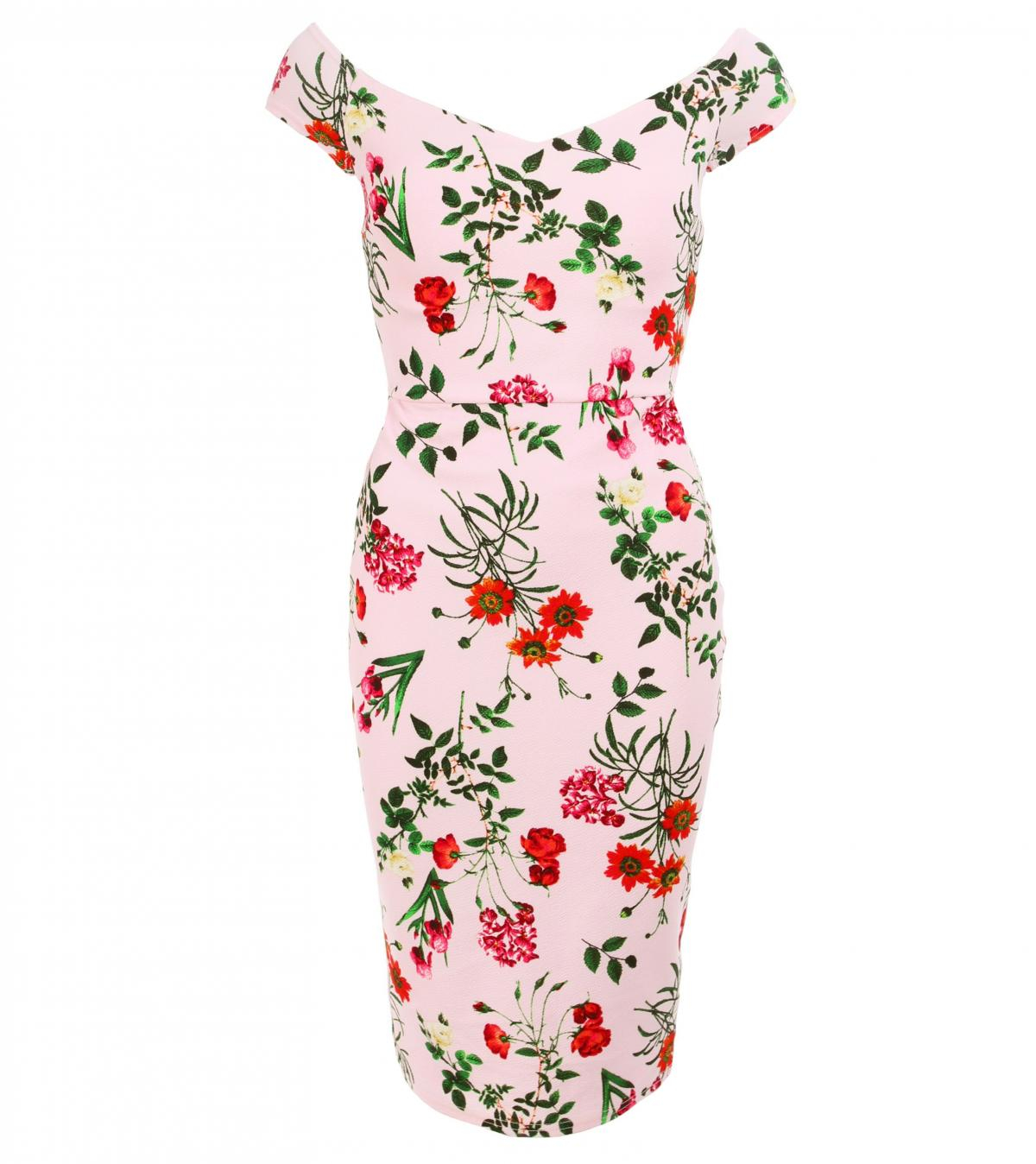 Pastel Pink Floral Bardot Dress