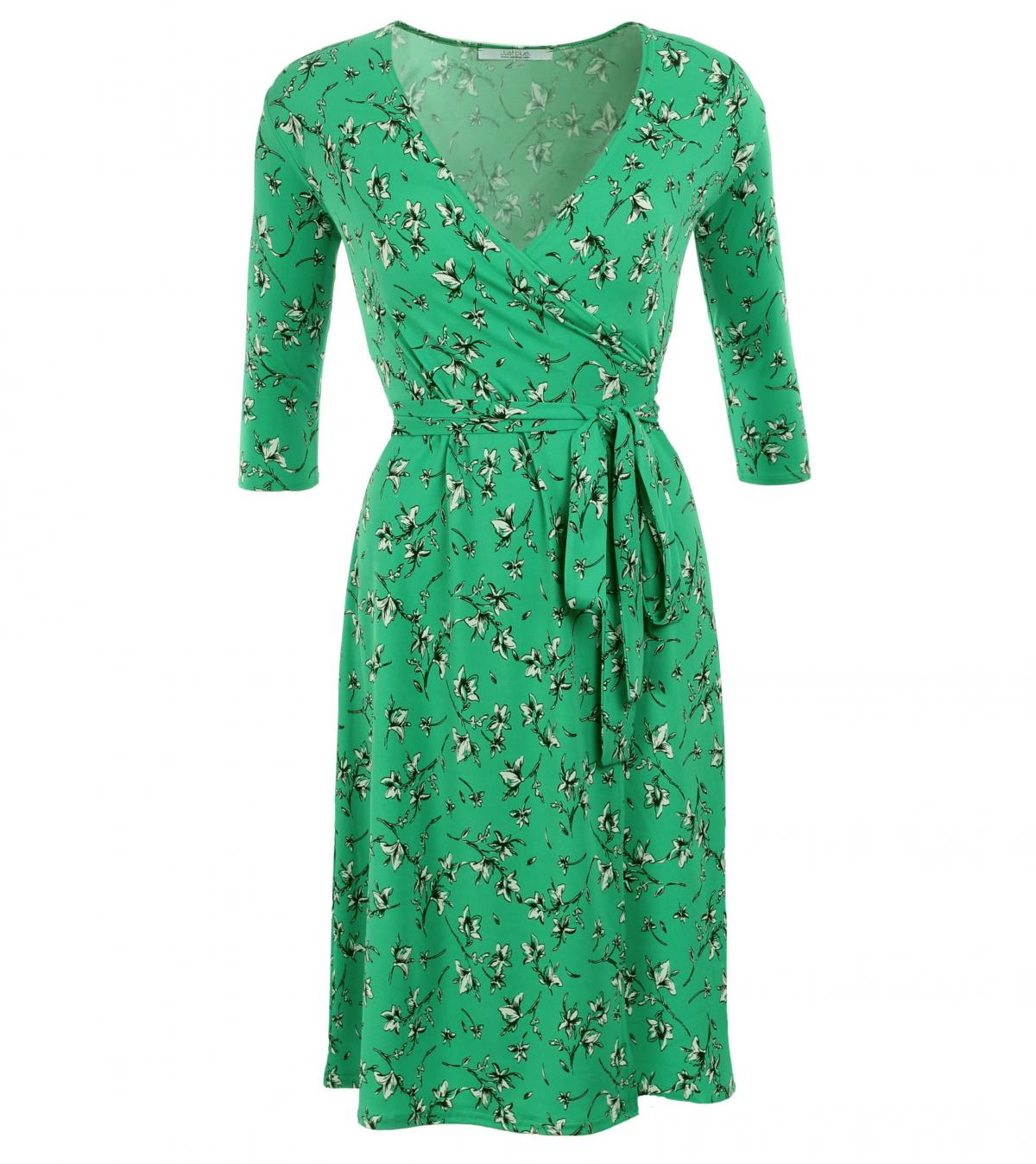 Emerald Green Print Slinky Wrap Dress