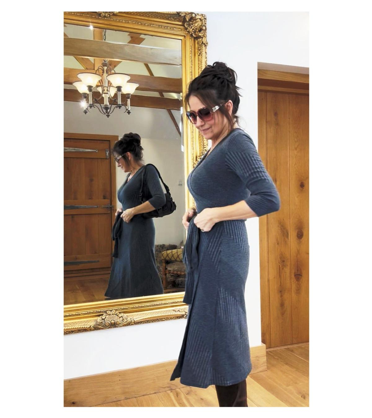 Grey Ribbed Knitted Wrap Dress