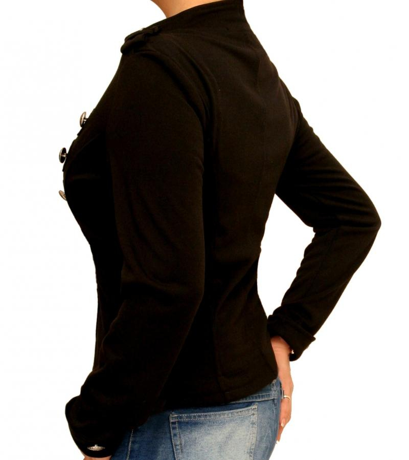 Black Zip Up Stretchy Military Jacket