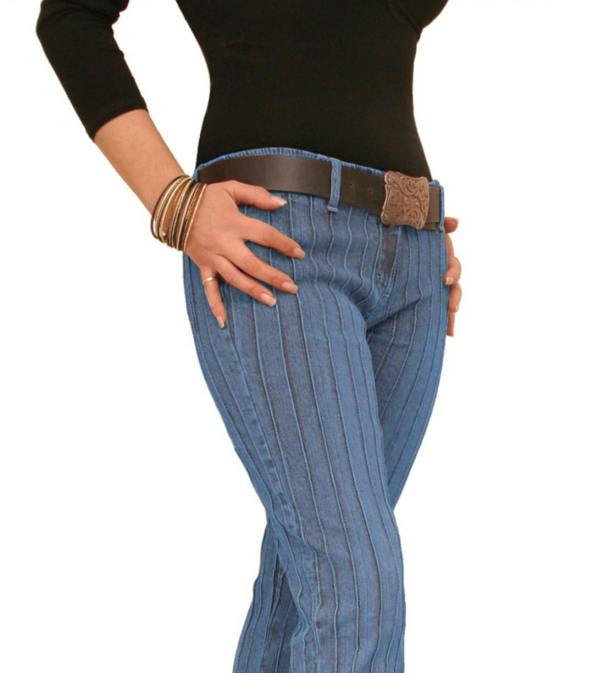 Blue Ribbed Super Stretchy Flared Jeans
