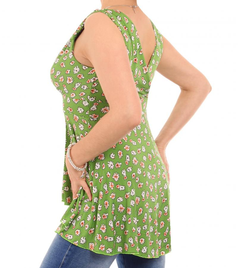 Green Daisy Floral Print V Neck Floaty Top