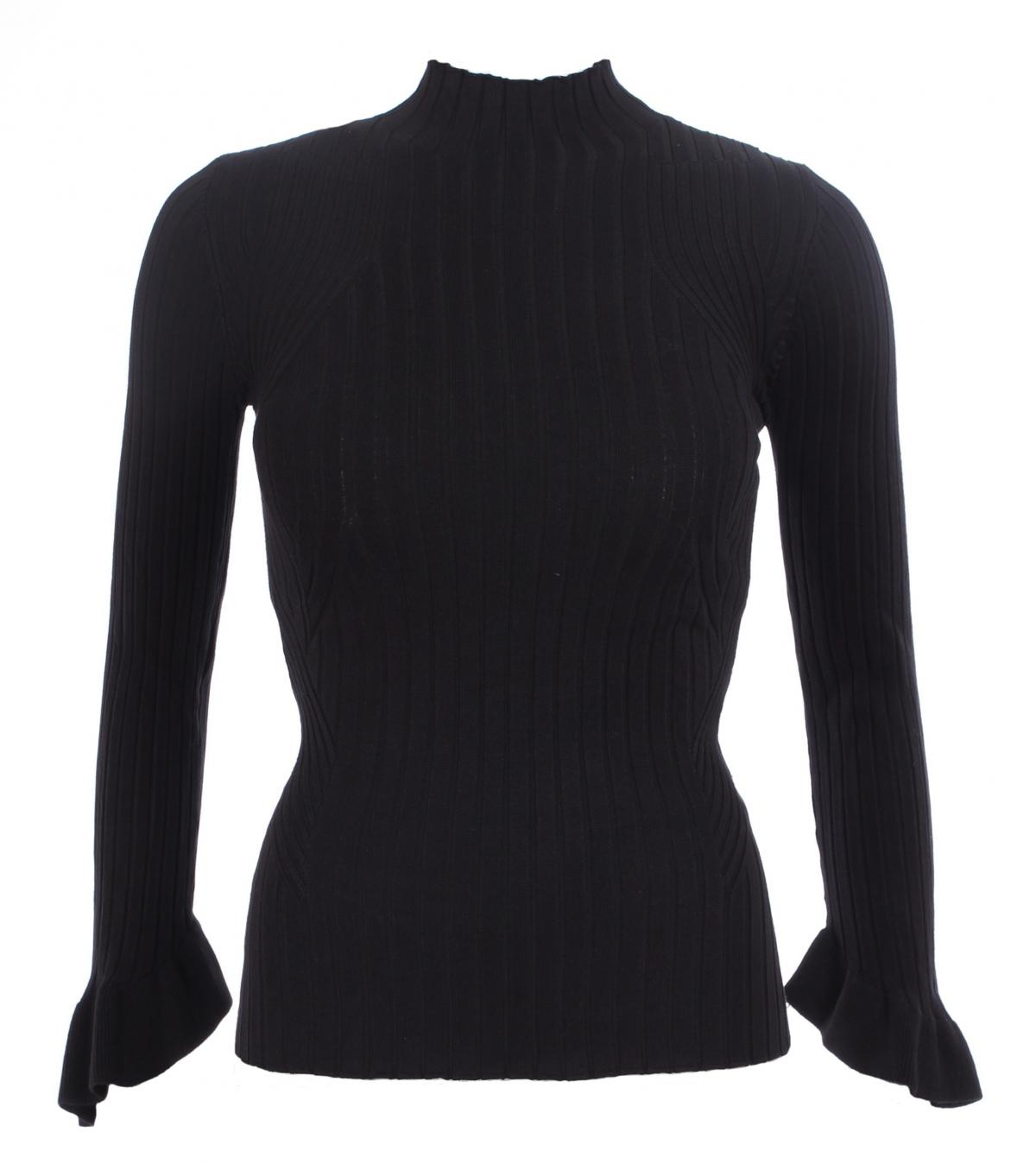Black Ribbed Bell Sleeve Jumper