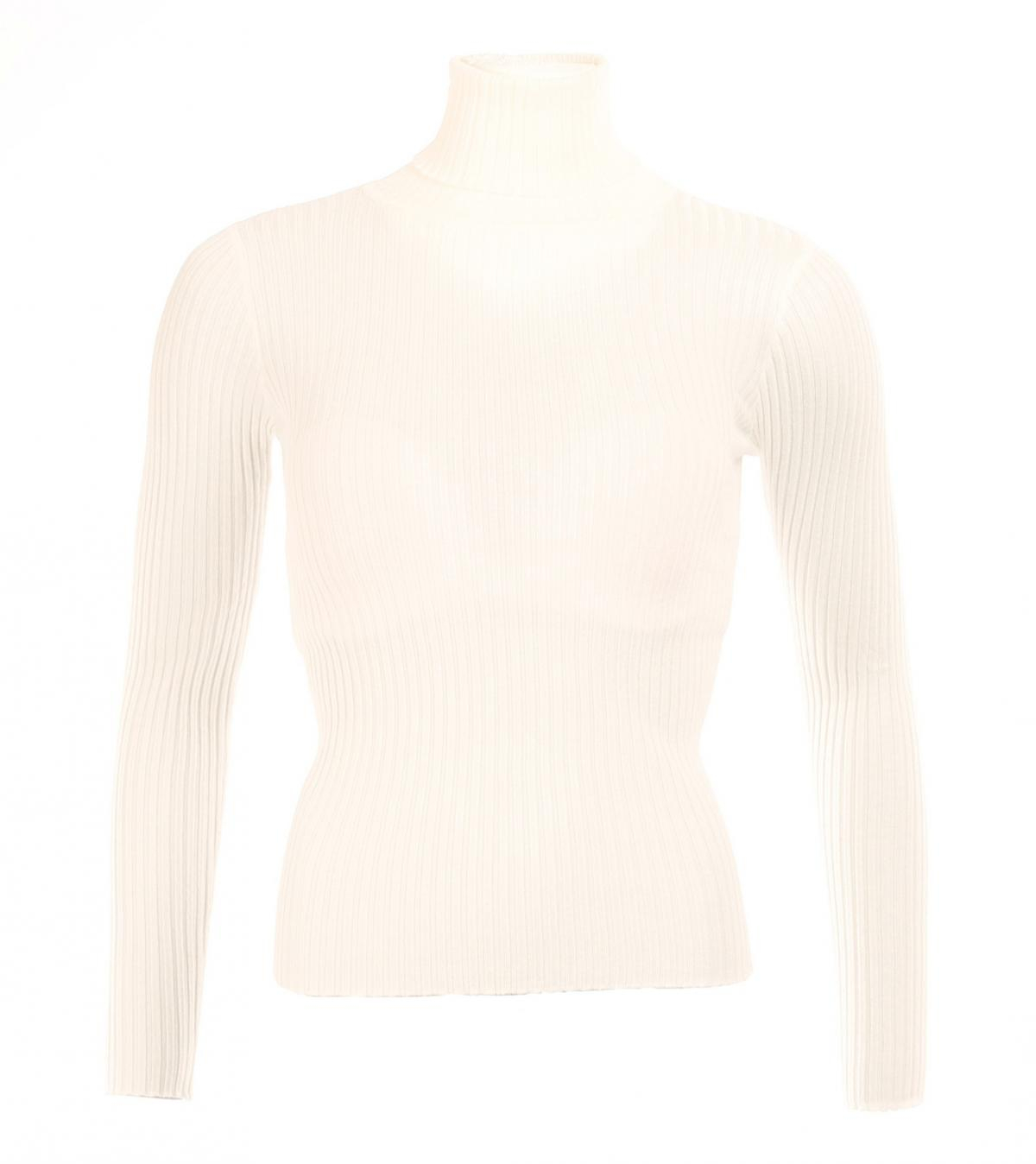 Ivory Ribbed Polo Neck Clingy Jumper