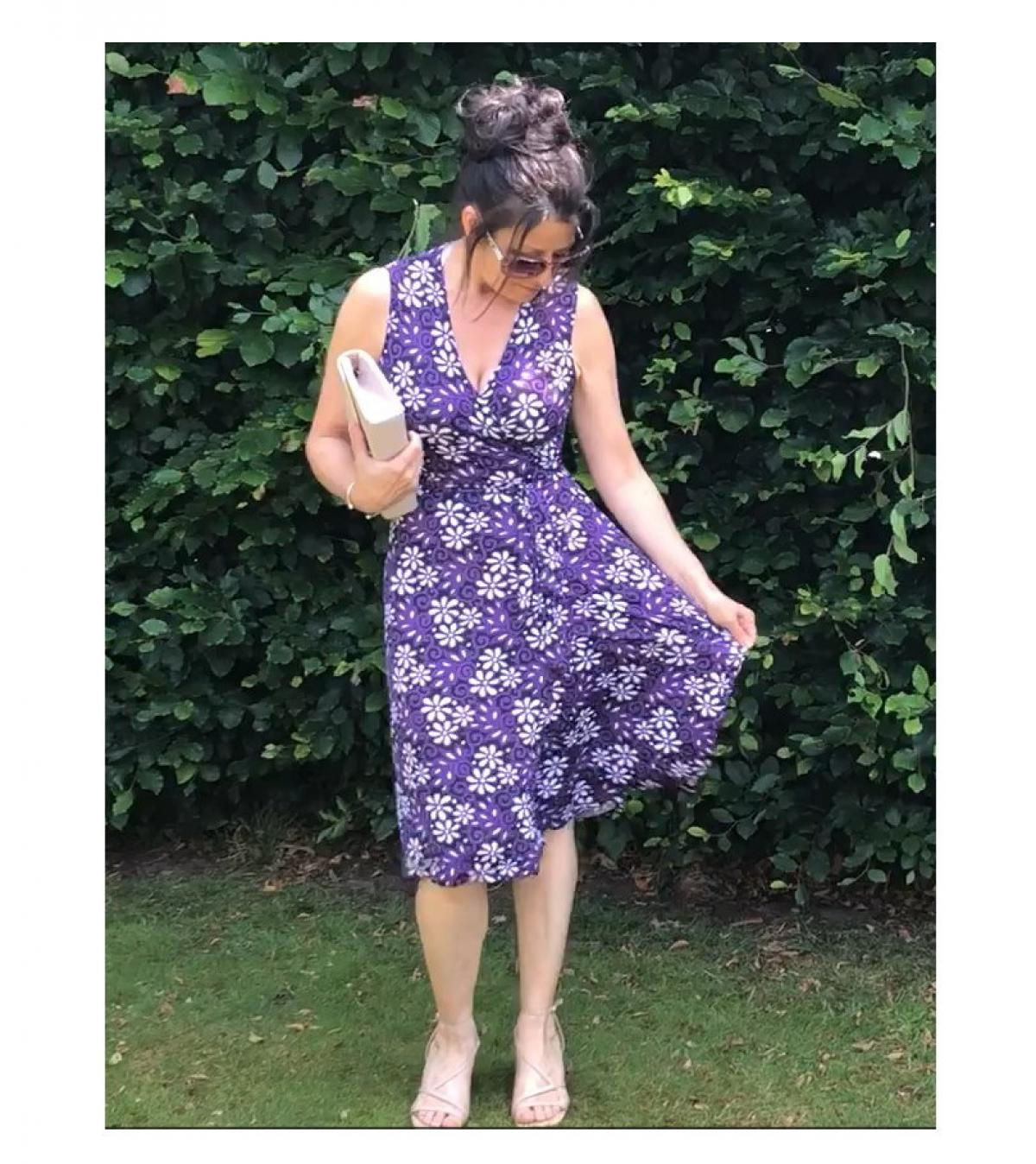 Purple Floral Print Sleeveless Wrap Dress