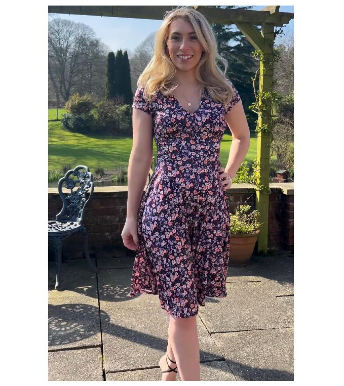 Purple Ditsy Print Tea Dress