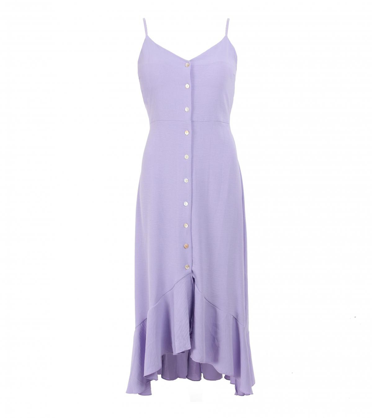Lilac Button Through Dip Hem Dress