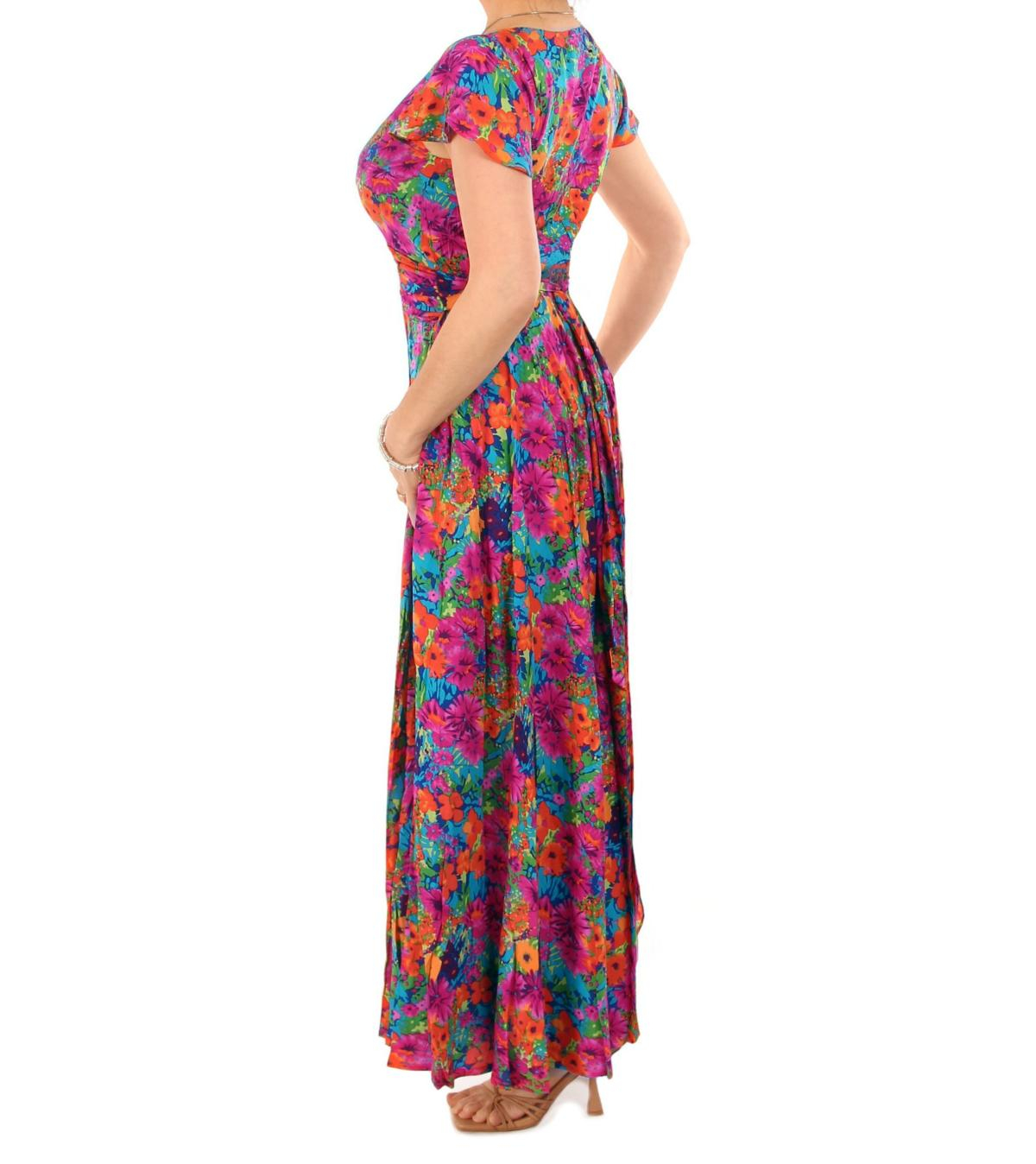 Vibrant Multi Print Button Detail Maxi Dress