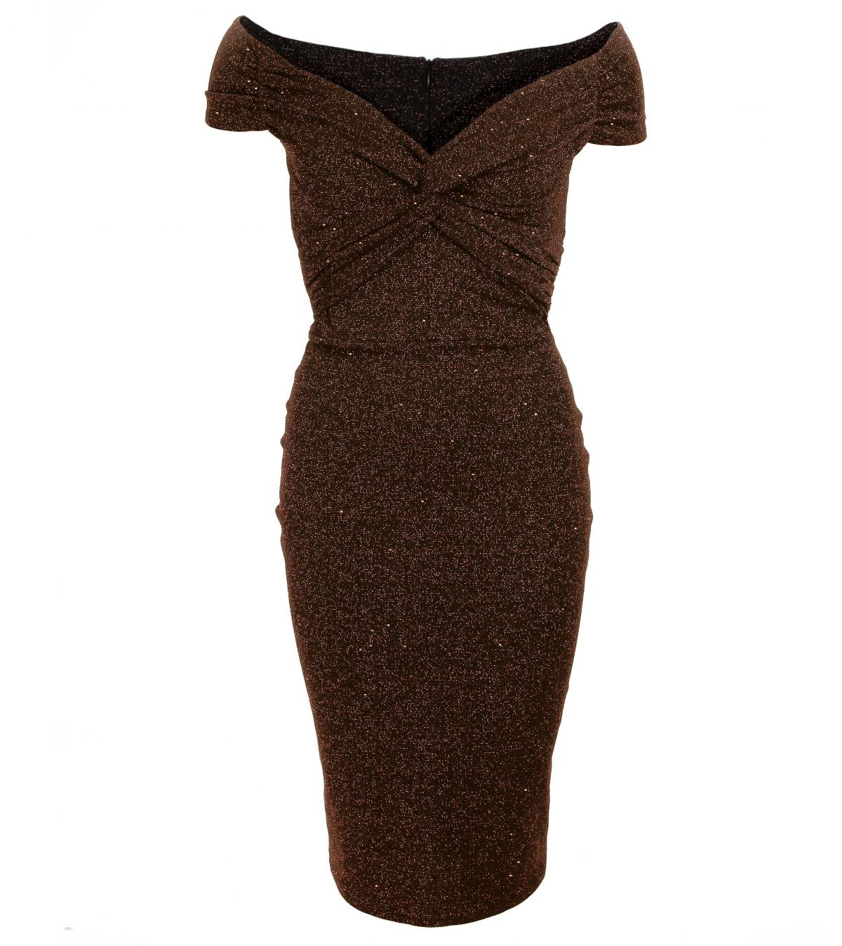 Bronze Sparkle Bardot Dress