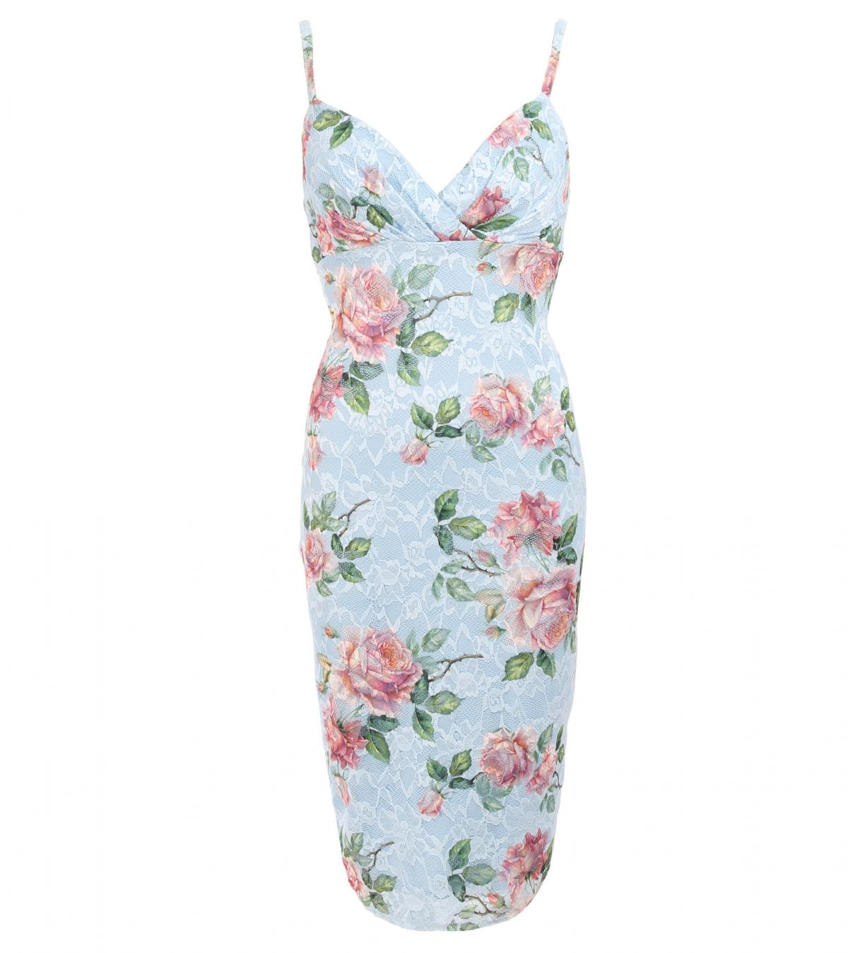 Powder Blue Floral Lace Strappy Dress