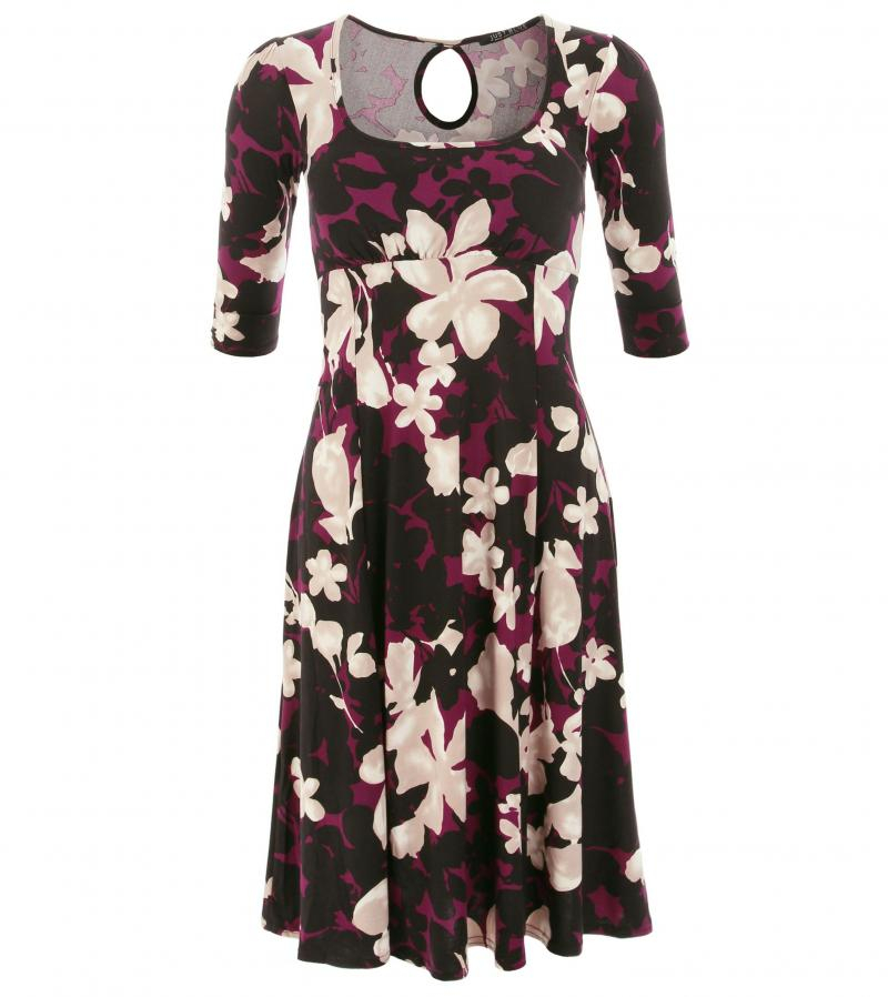 Plum Floral A Line Dress