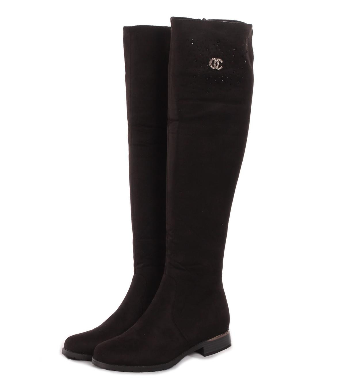 Black Suede Effect over the Knee Flat Boots