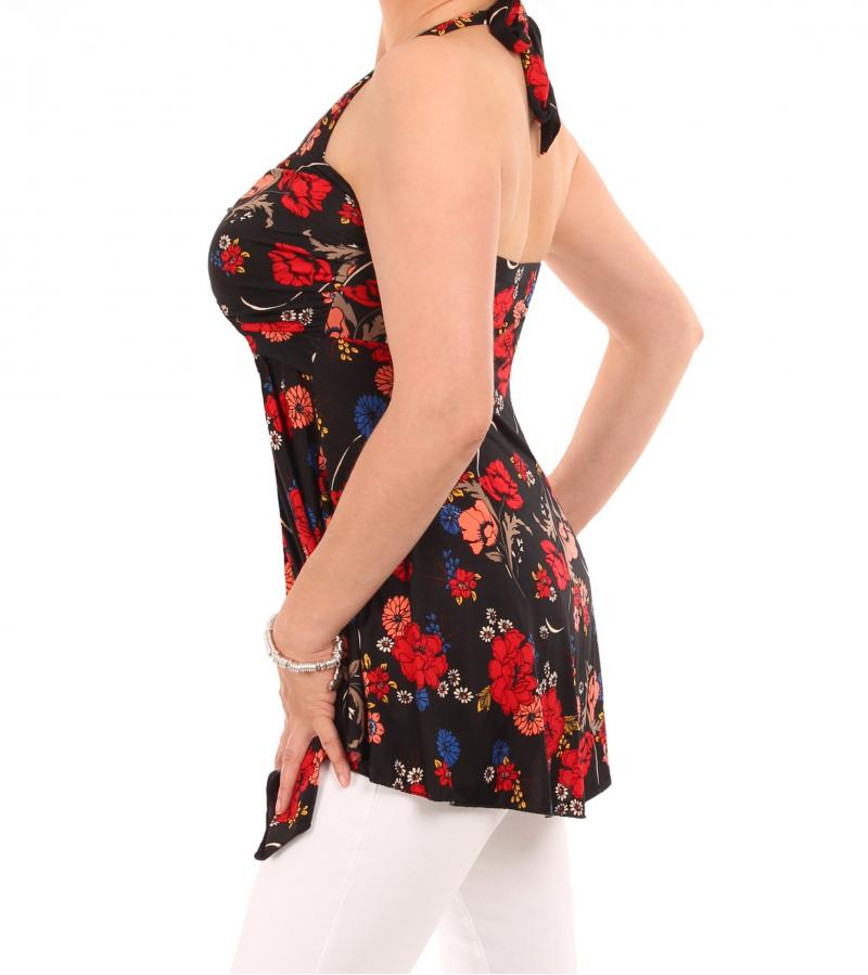 Black and Red Floral Halter Neck Top