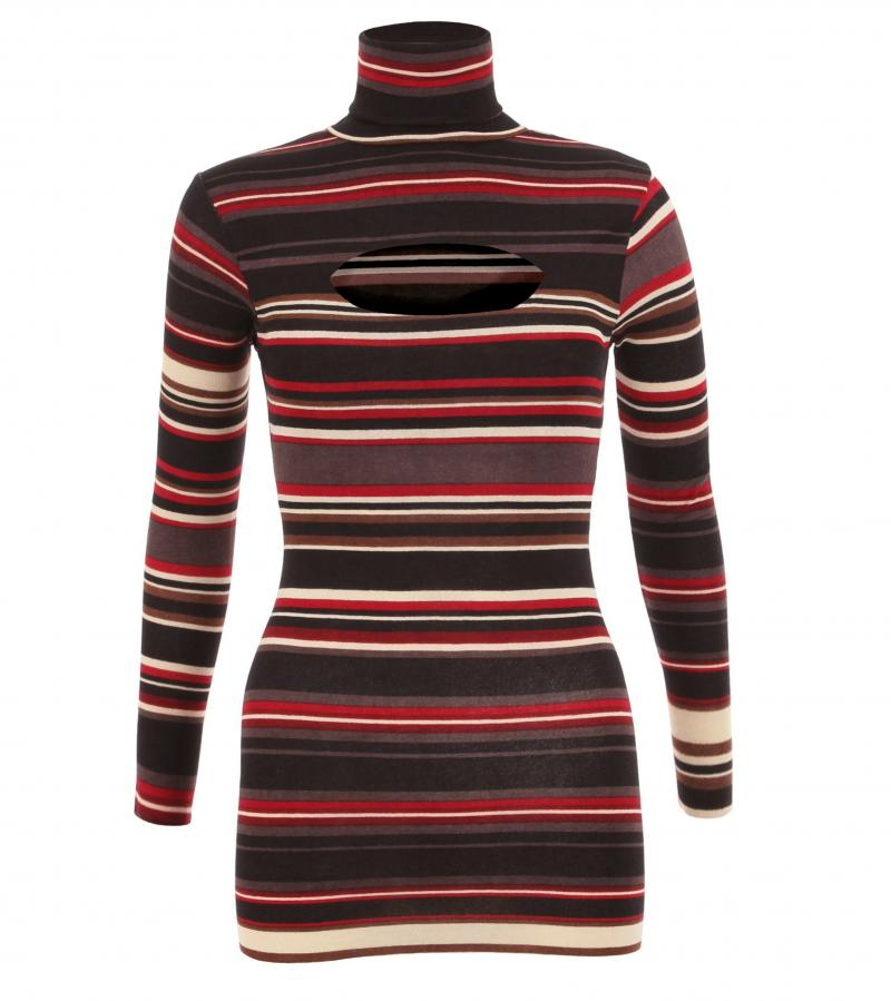 Red and Black Slashed Roll Neck Jumper