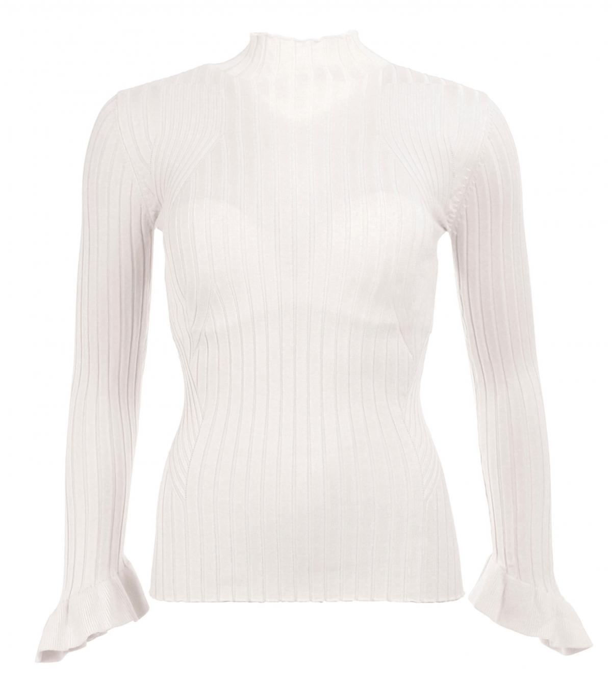 White Ribbed Bell Sleeve Jumper