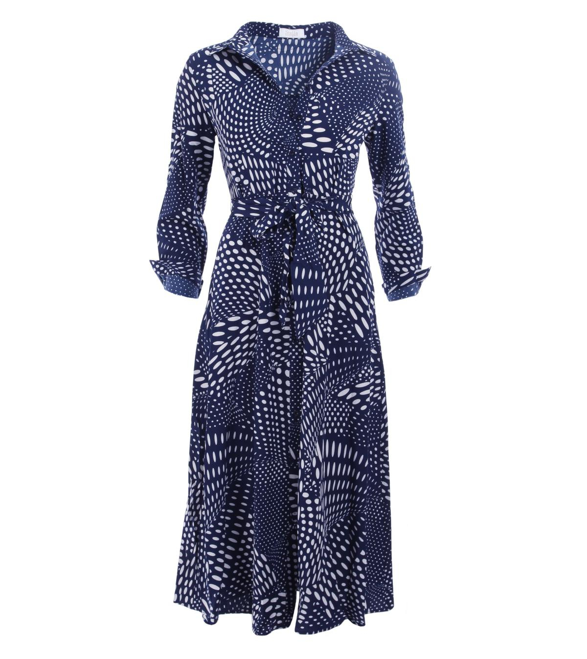 Navy Blue Button Through Midi Shirt Dress