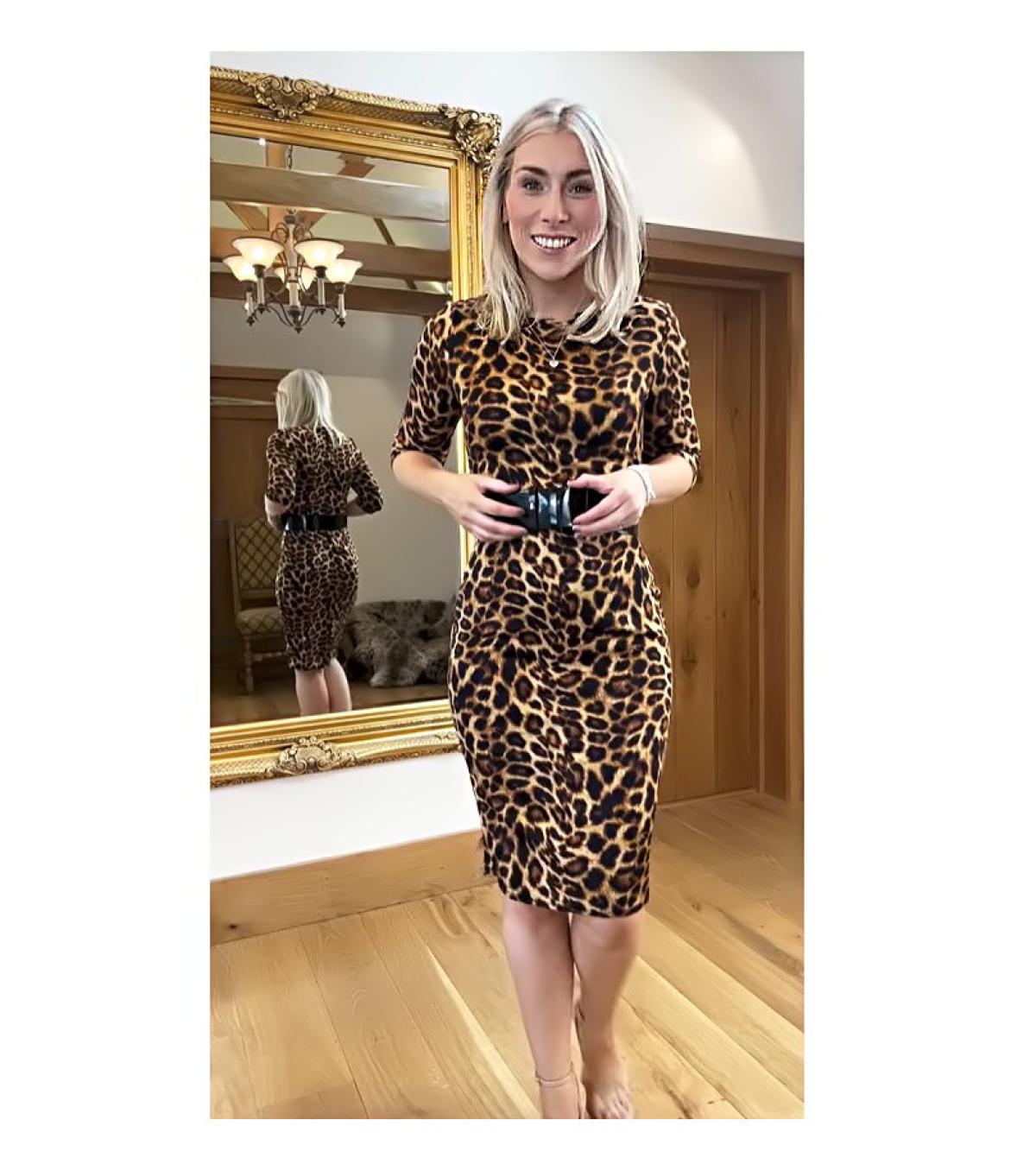 Animal Print Belted Pencil Dress