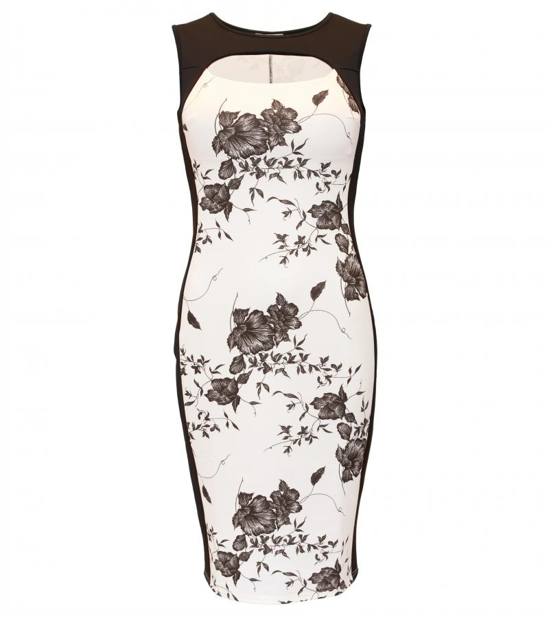 Ivory Floral Cut Out Keyhole Dress