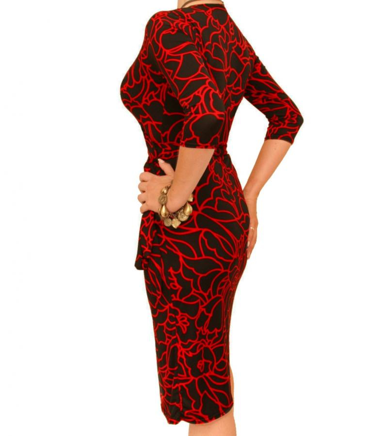 Red Squiggle Print Wrap Dress