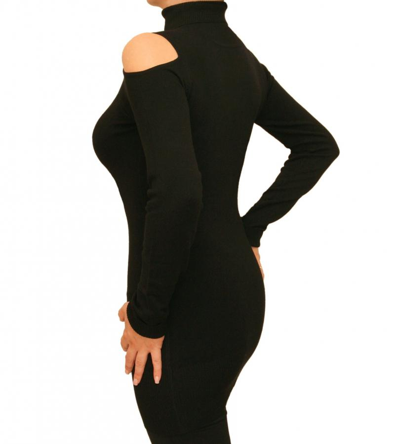 Black Cold Shoulder Polo Neck Jumper