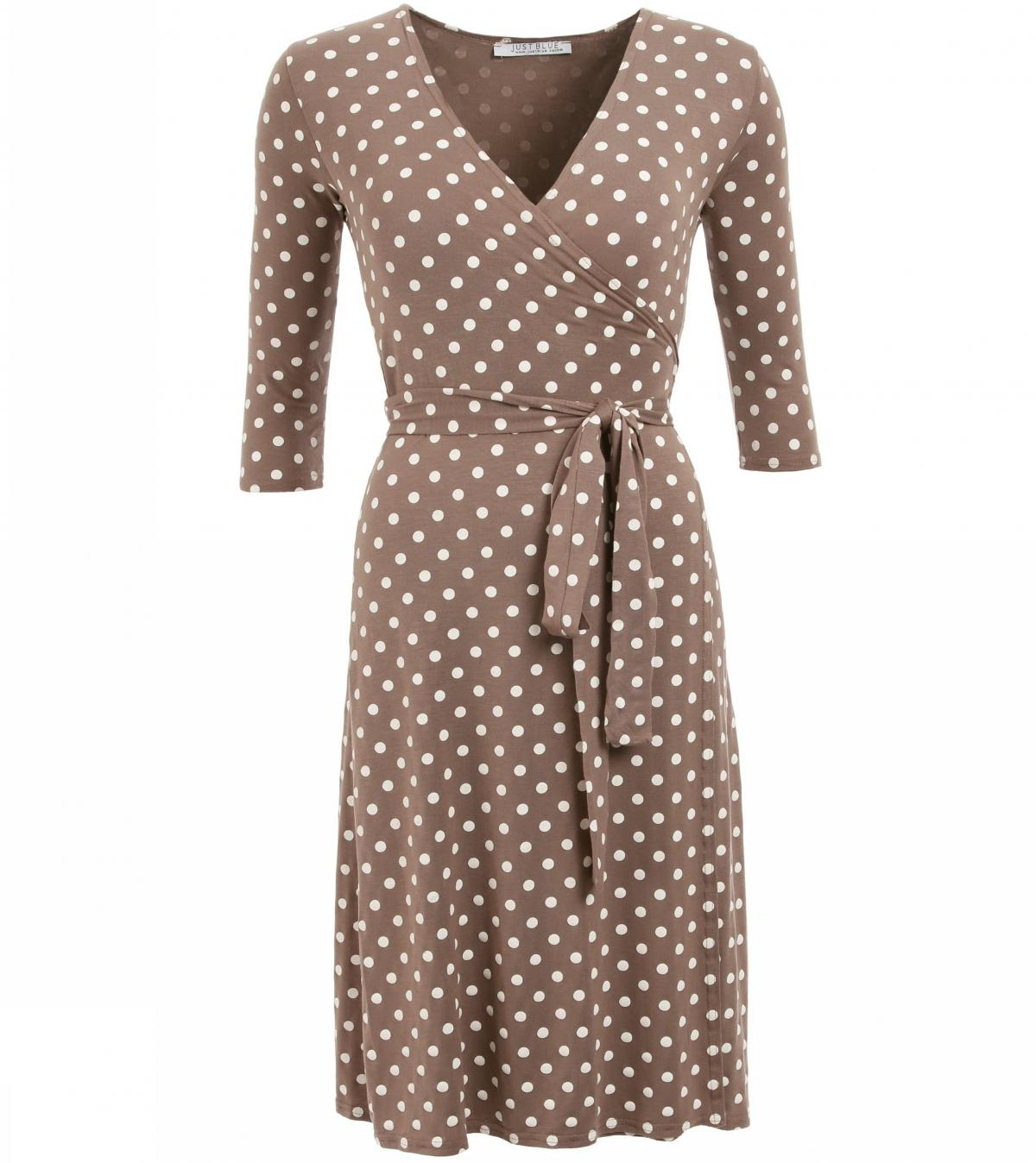 Mocha and Ivory Spotted Wrap Dress