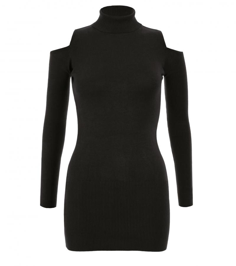 Black Cold Shoulder Polo Neck Jumper