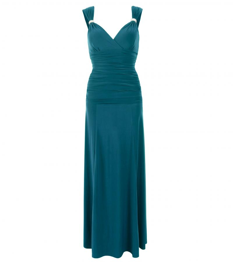 Teal Crystal Diamante Maxi Dress