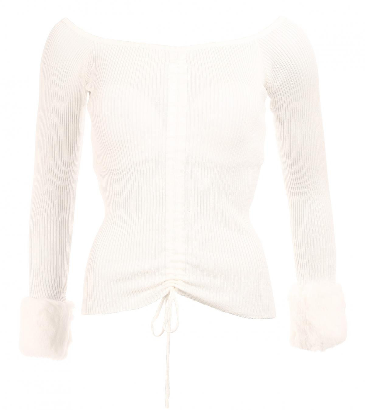 Ivory Faux Fur off the Shoulder Jumper