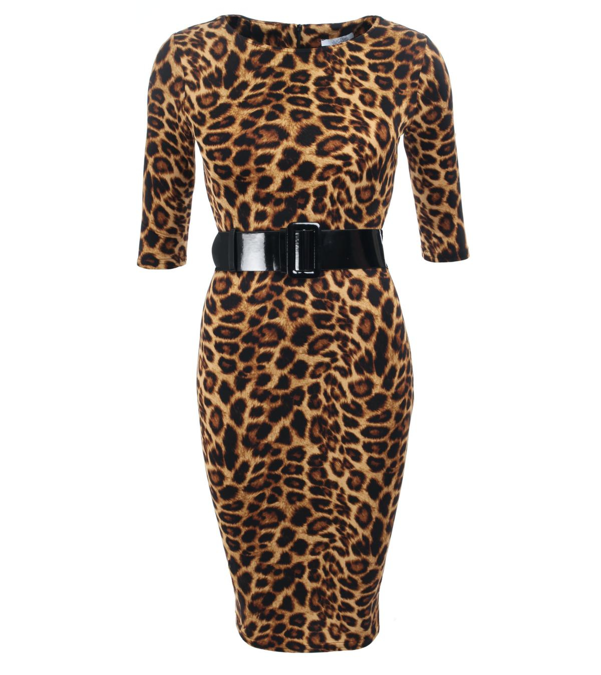 Animal Print Belted Pencil Dress