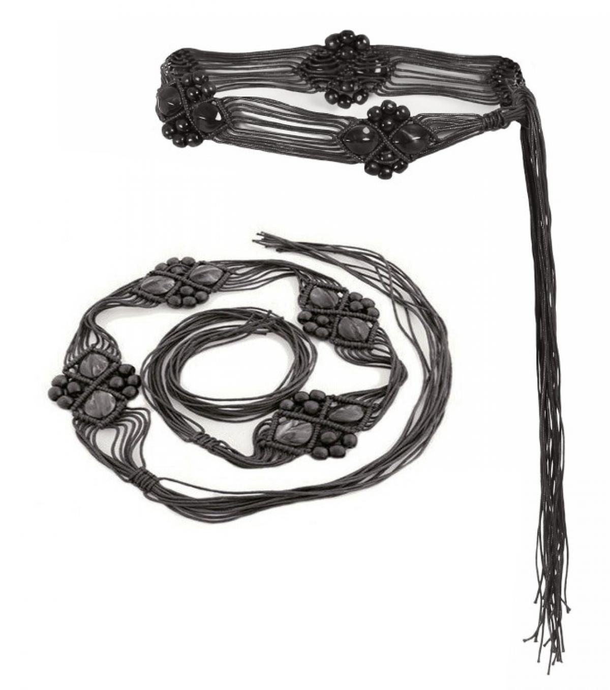 Black Beaded Tassel Hip Belt