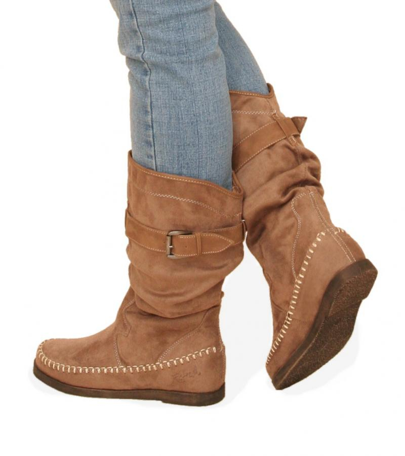 Taupe Suede Effect Stitch Detail Boots