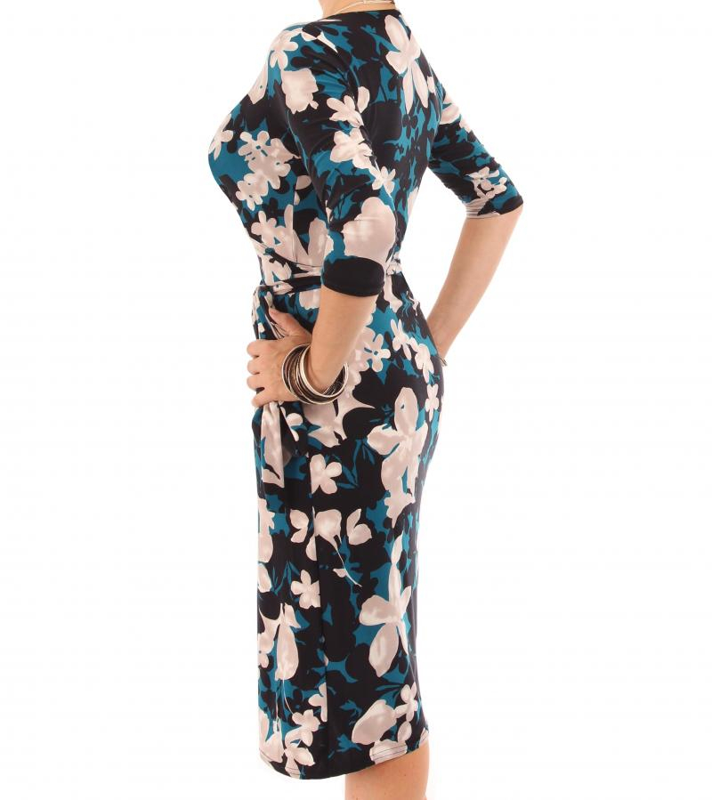 Teal Floral Print Wrap Dress