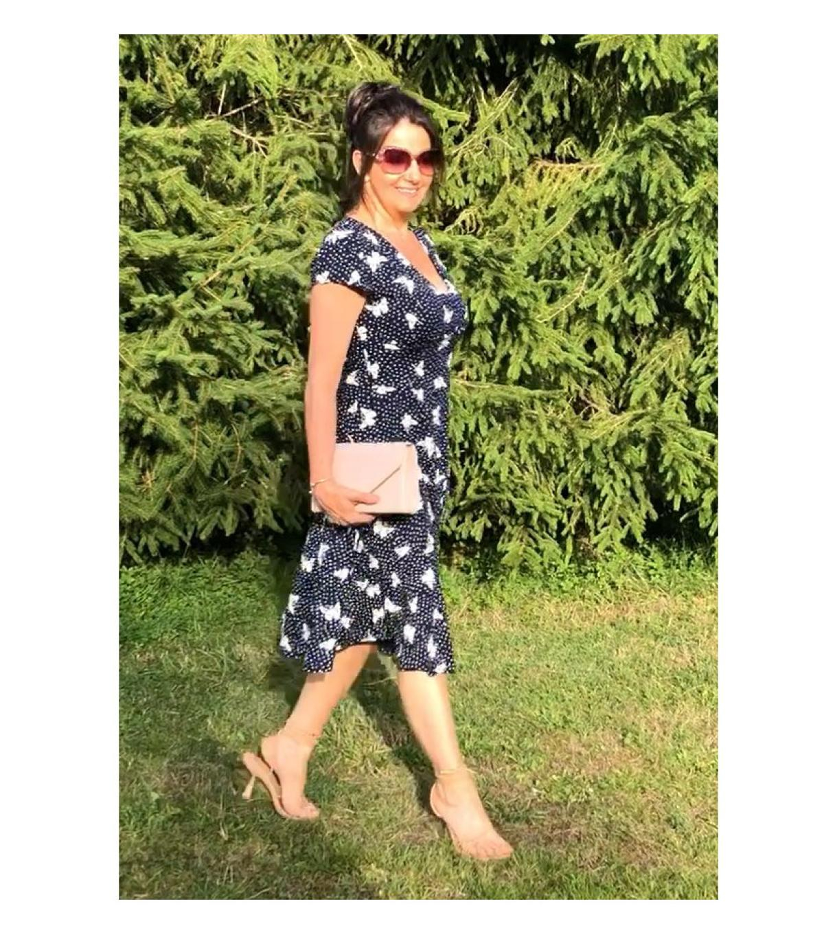 Navy Blue Butterfly Print Fit and Flare Dress 