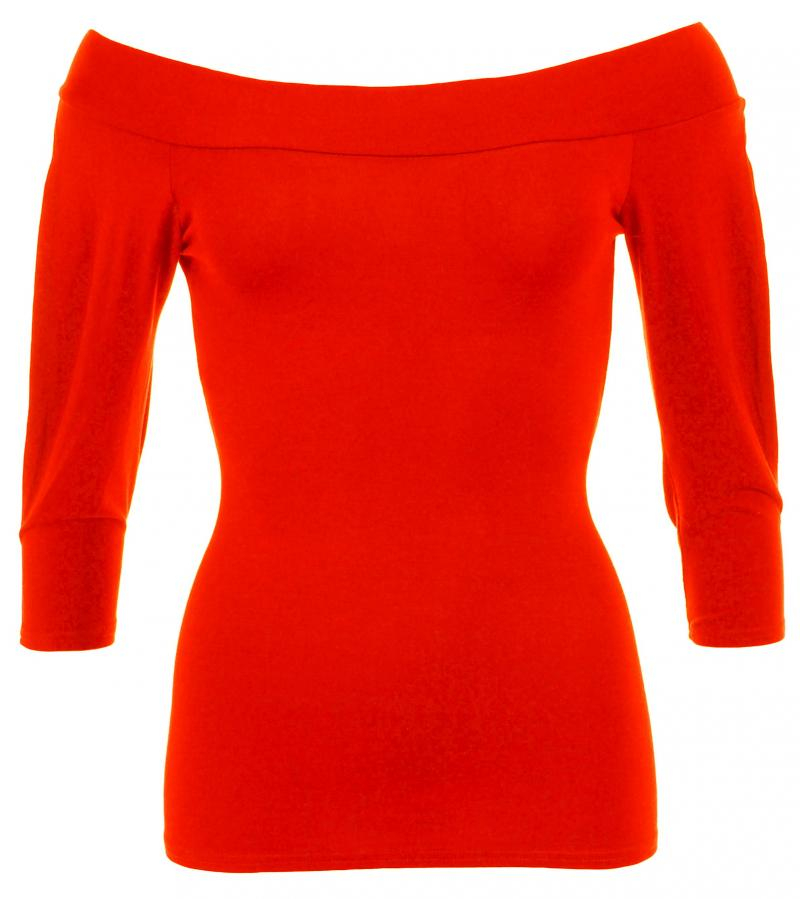 Red off the Shoulder Split Sleeve Top