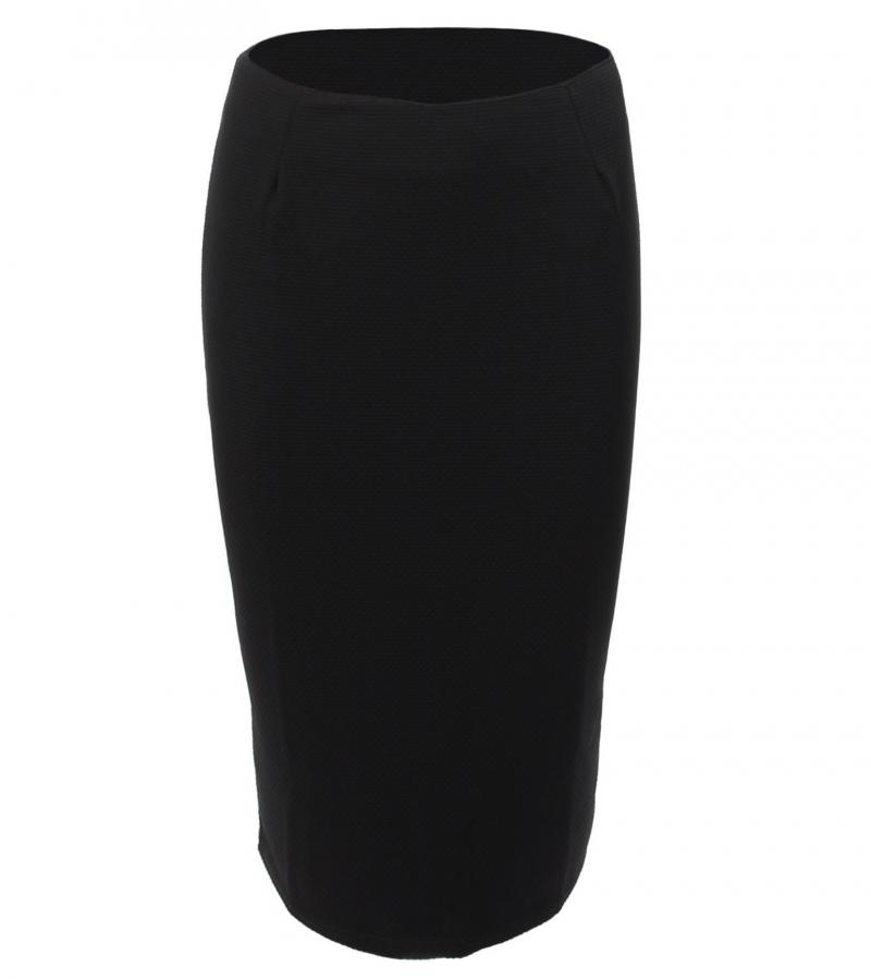 Black Textured Waffle Pencil Skirt
