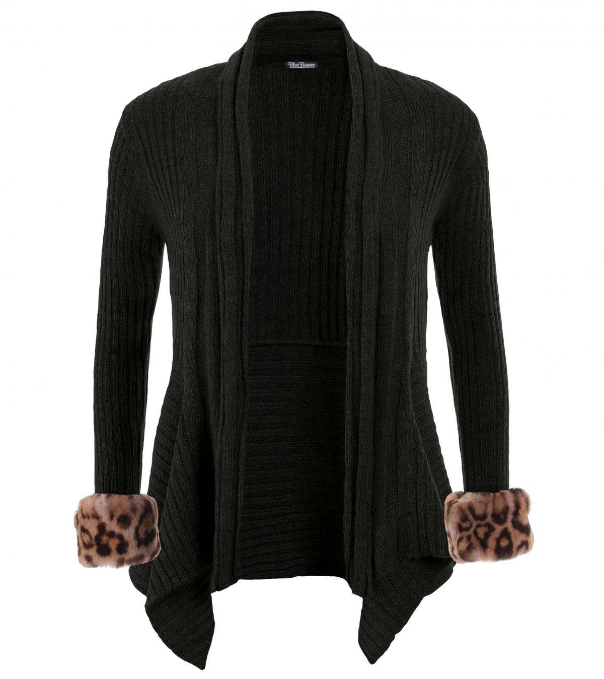 Animal Print Fur Cuff Waterfall Cardigan