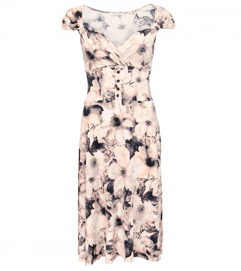 Pink Floral Sweetheart Neckline Dress