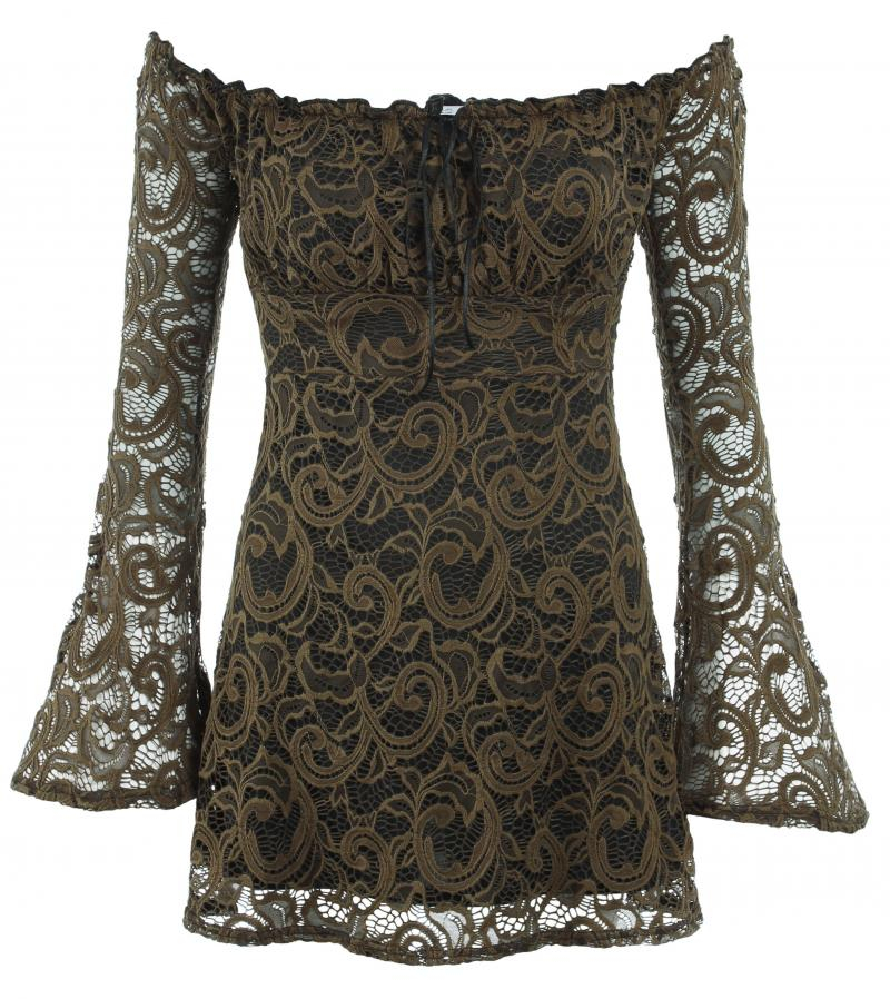 Khaki Crochet Lace off the Shoulder Top